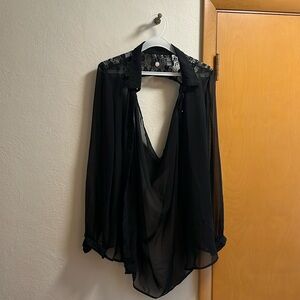 BKE sheer button down long sleeve top